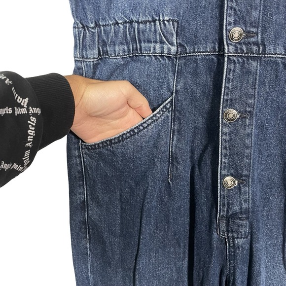Free People We the Free Marci Denim Jumpsuit Women's Size L City Coveralls - Picture 7 of 13